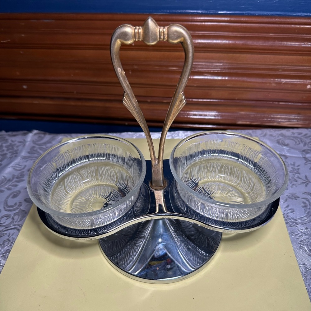 Vintage Kromex twin carousel server, condiment caddy, lazy Susan